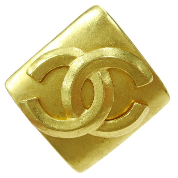 Authentic CHANEL CC Logos Rhombus Brooch Pin Corsage Gold-Tone 96P Accessories - Picture 1 of 6